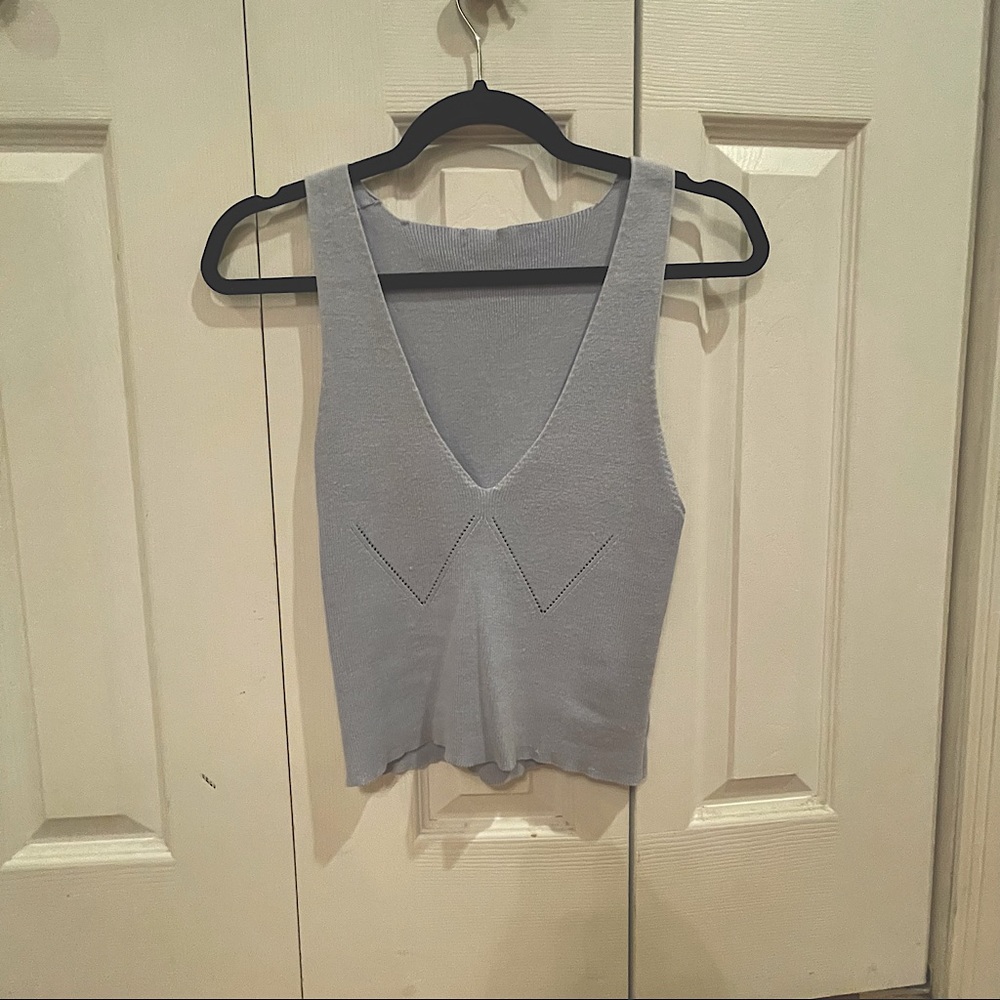 Blue Deep V Tank Top